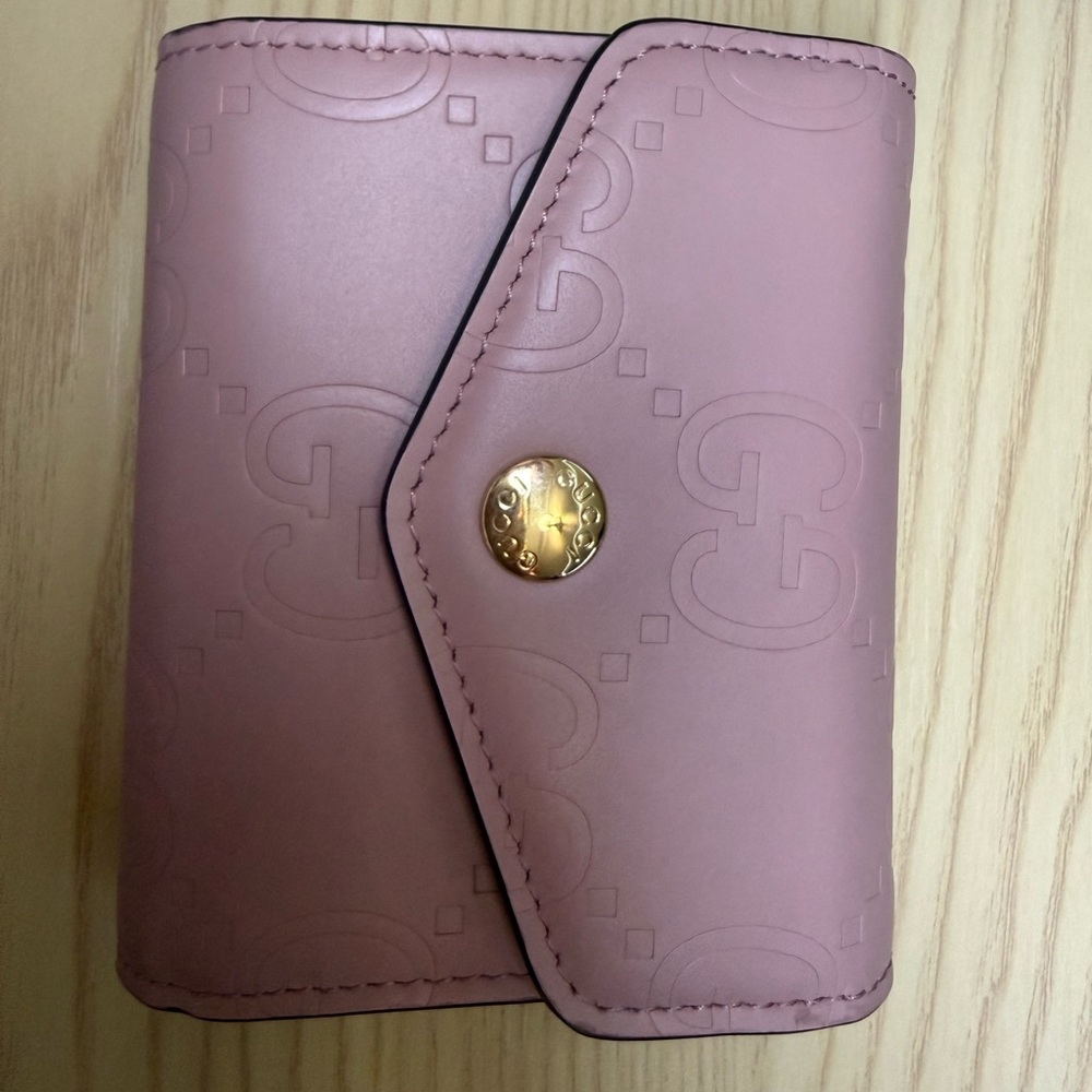 Gucci Pink Leather Mini Wallet with Embossed Logo
